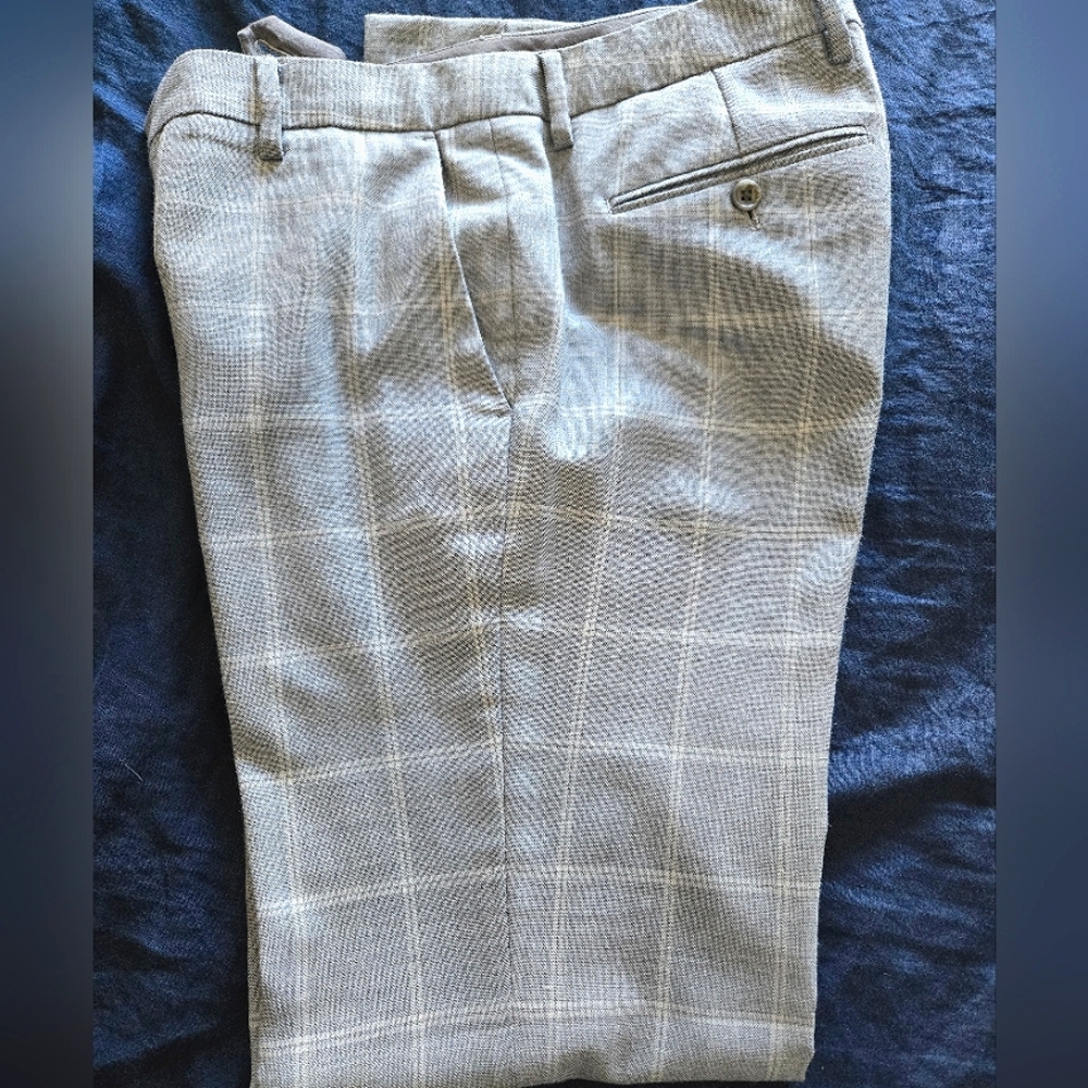 Bonobos Gray Window Pane Mens 32/33 Suit Dress Pants Slim Stretch